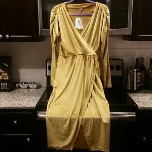 NWT mustard yellow gold ASOS velvet wrap dress